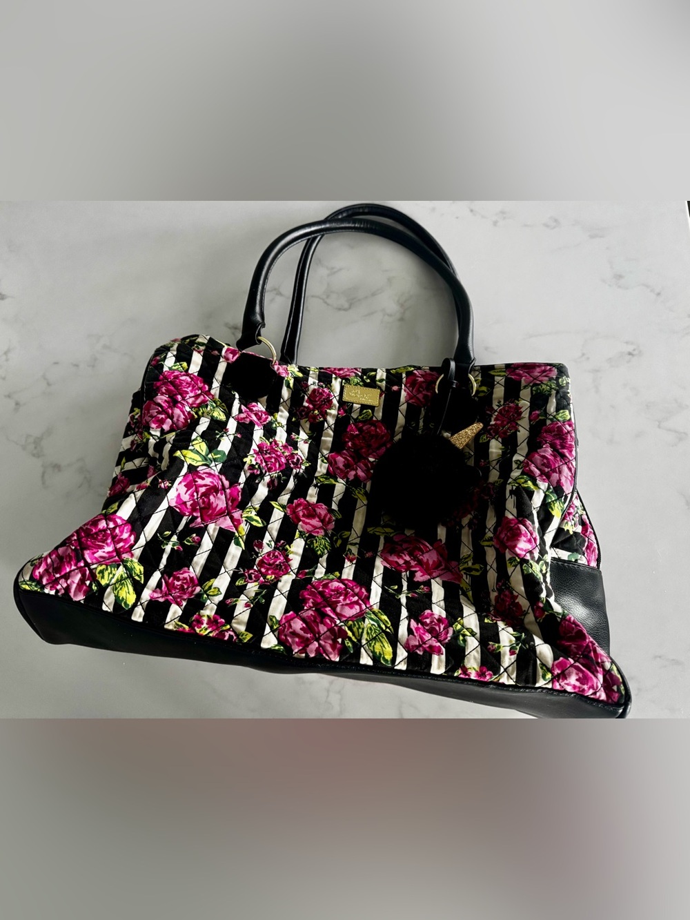 Luv Betsey Betsey Johnson Floral Rose Quilted Large Tote Bag